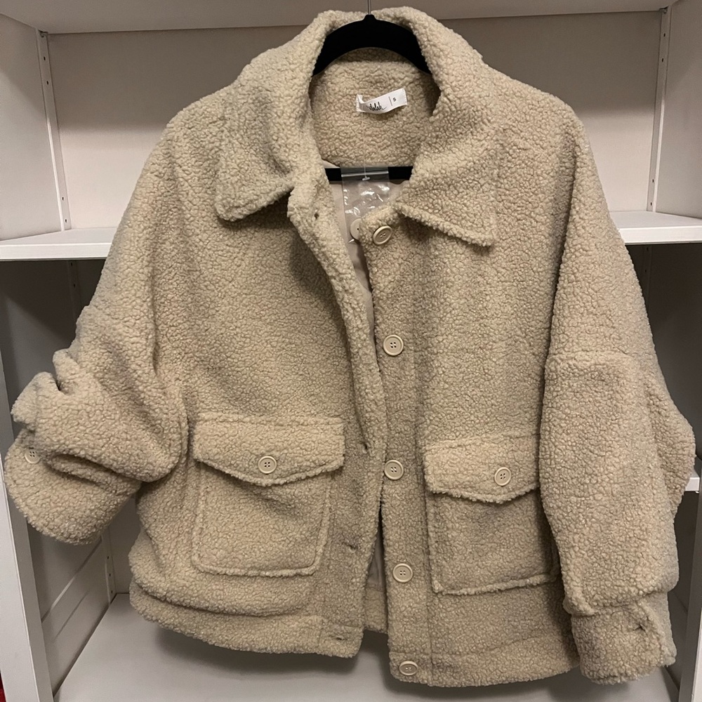 Talulah Sherpa top fuzzy warm sweater jacket NWT small